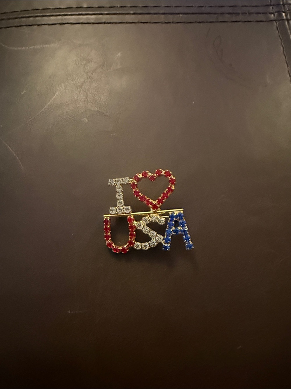 Patriotic Rhinestone 'I ♥ USA' Brooch - Red White Blue
